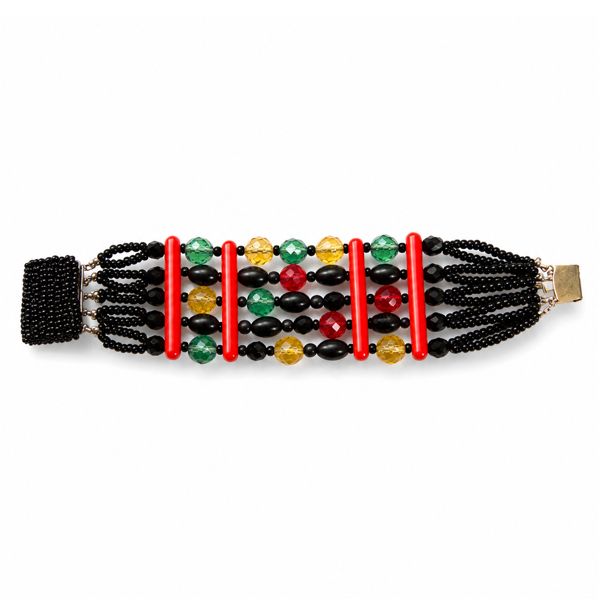 Sharra Pagano  Bracciale Sharra Pagano in vetro e perline nere — anni ’80