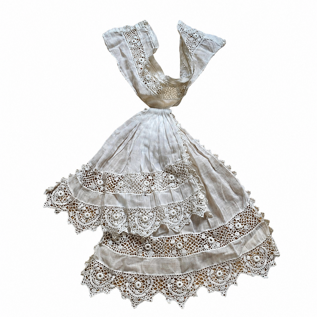 Collo jabot d’epoca in cotone bianco e pizzo