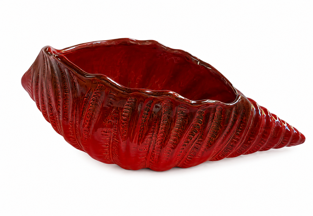 Vaso italiano anni ’70 in porcellana rossa a forma di conchiglia