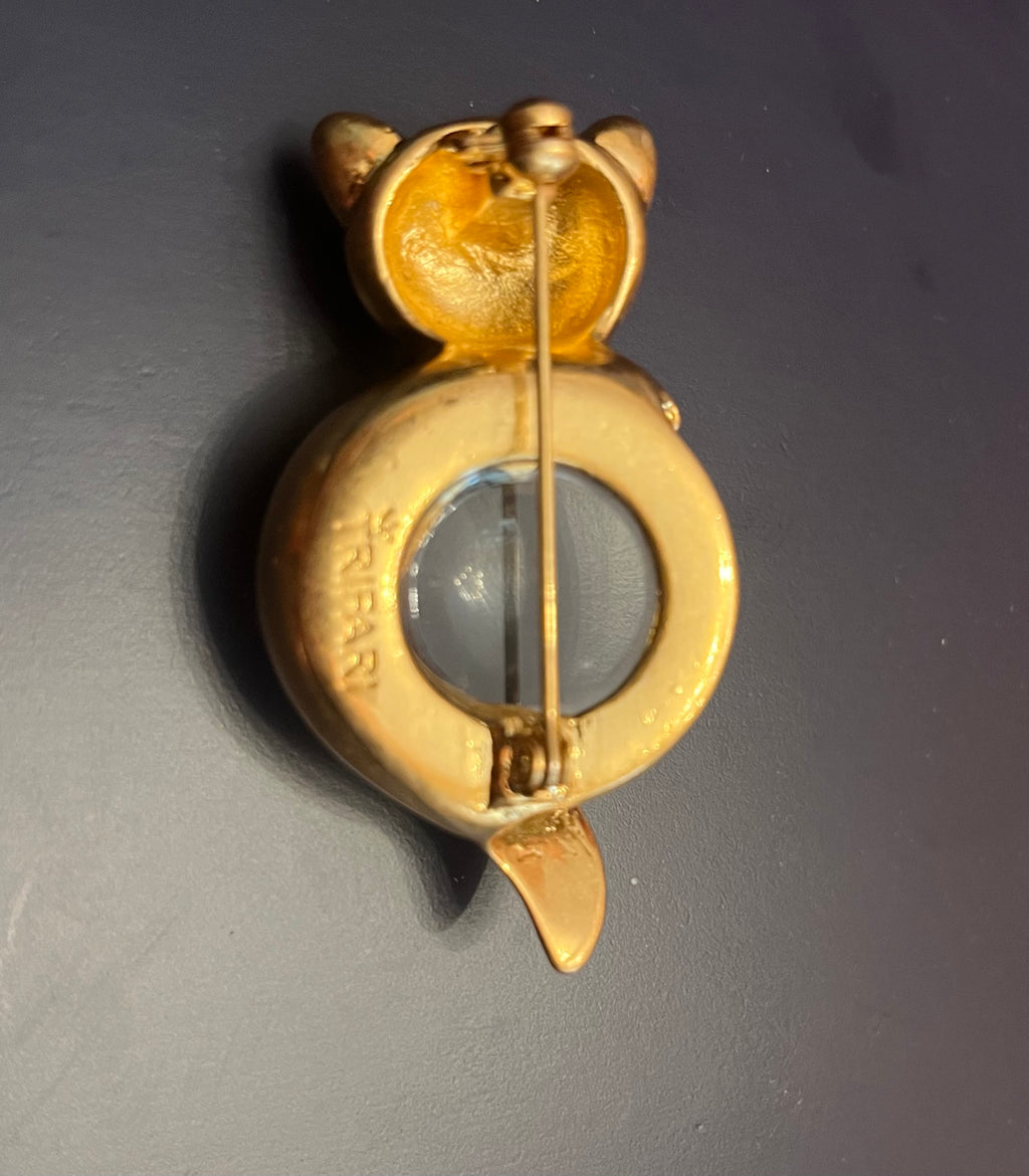 Trifari Fox Jelly Belly  Spilla Trifari a forma di volpe  — fine anni ’70