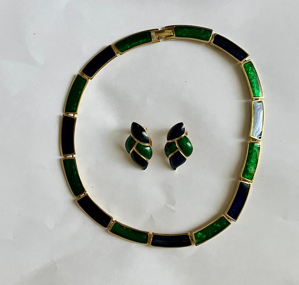 Parure in smalto verde e blu  1980