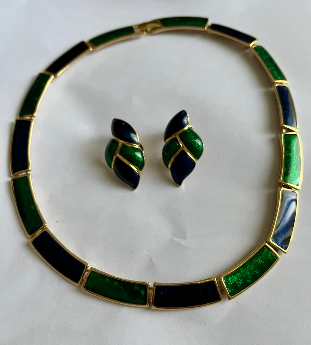 Parure in smalto verde e blu  1980