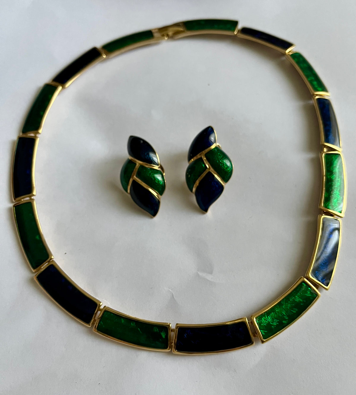 Parure in smalto verde e blu  1980