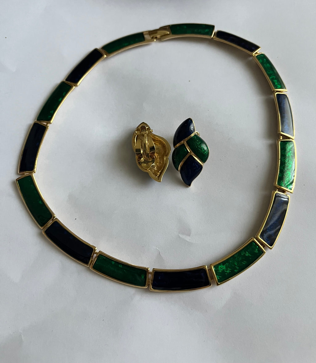 Parure in smalto verde e blu  1980