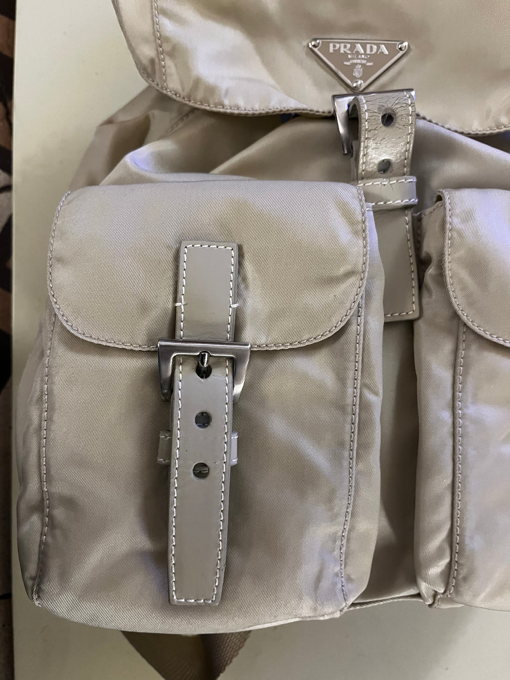 Zaino Prada Tessuto Vela in nylon beige