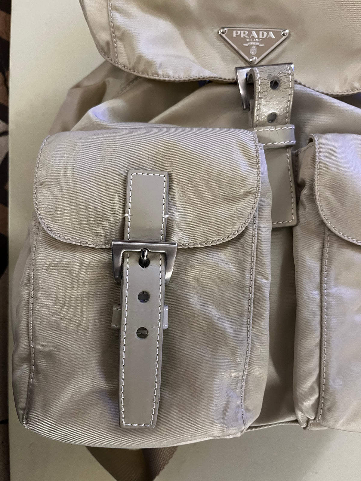 Zaino Prada Tessuto Vela in nylon beige
