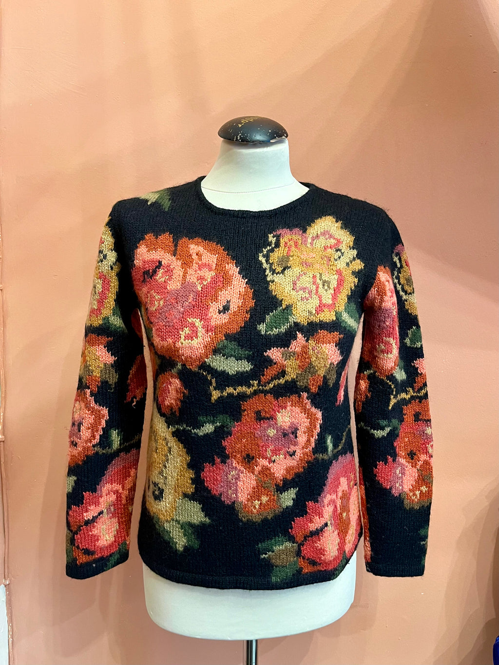 Giorgio Kauten – Maglione vintage anni ’80 in lana jacquard floreale