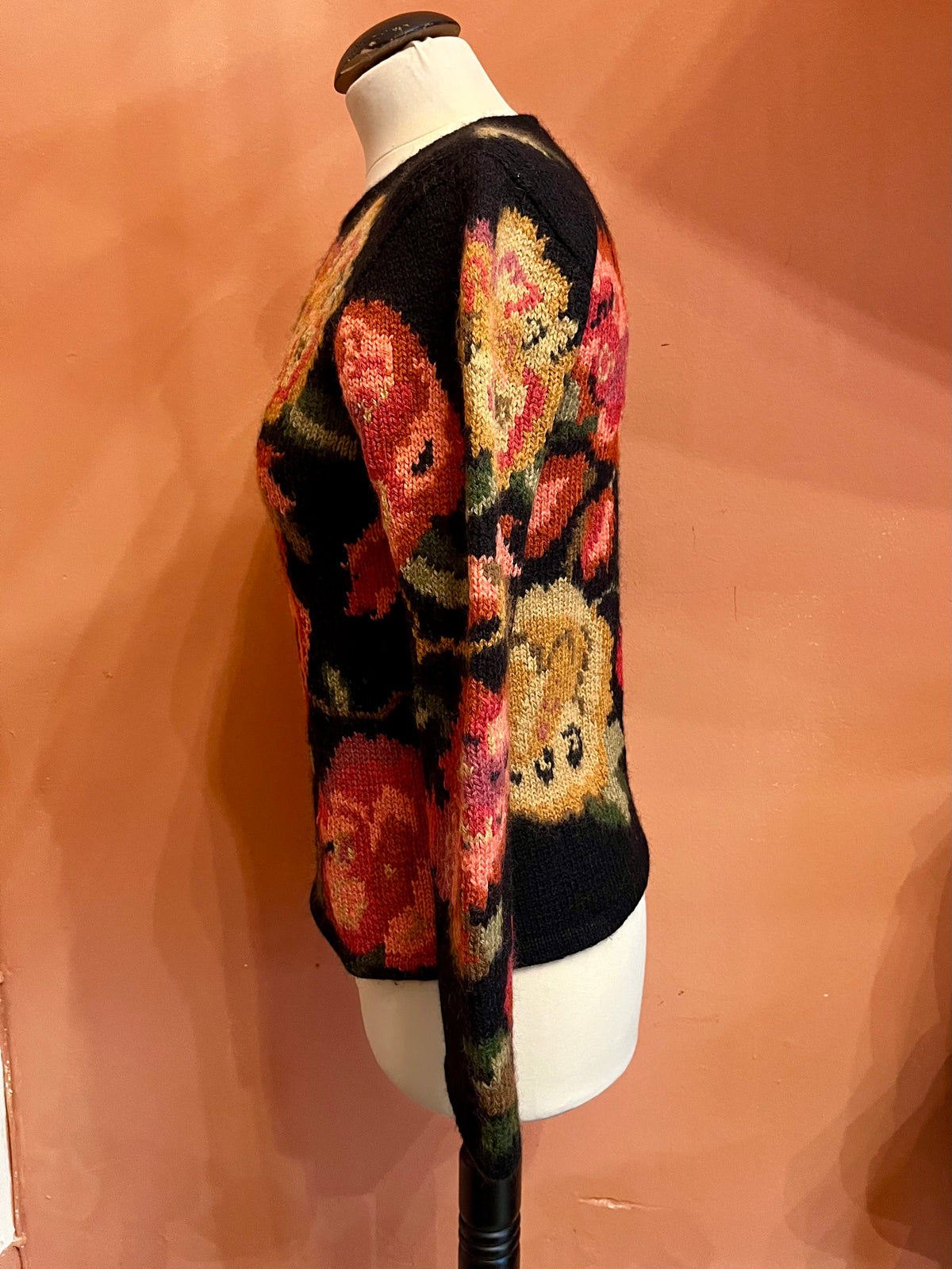 Giorgio Kauten – Maglione vintage anni ’80 in lana jacquard floreale