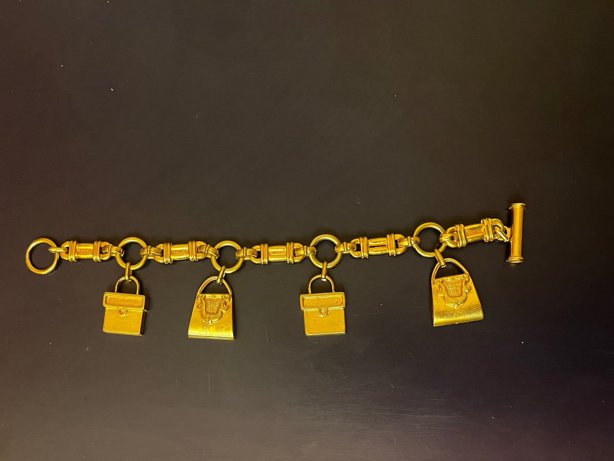 Bracciale vintage anni '90 con charms a forma di borsa