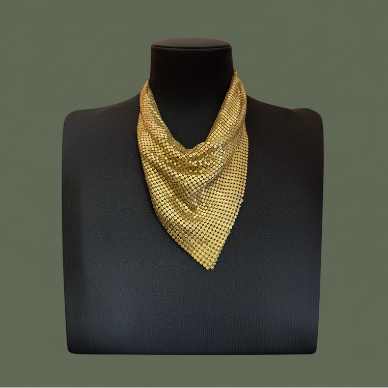 Collana-foulard italiana in maglia metallica dorata — anni ’90