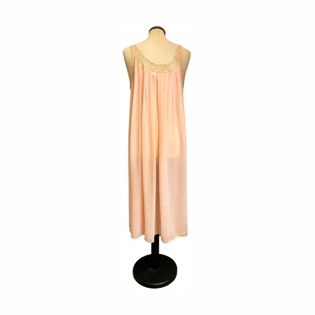 Camicia da notte anni ’60 in seta crêpe rosa e pizzo