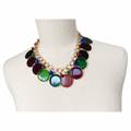Collana girocollo anni '80 in metallo dorato con ciondoli colorati
