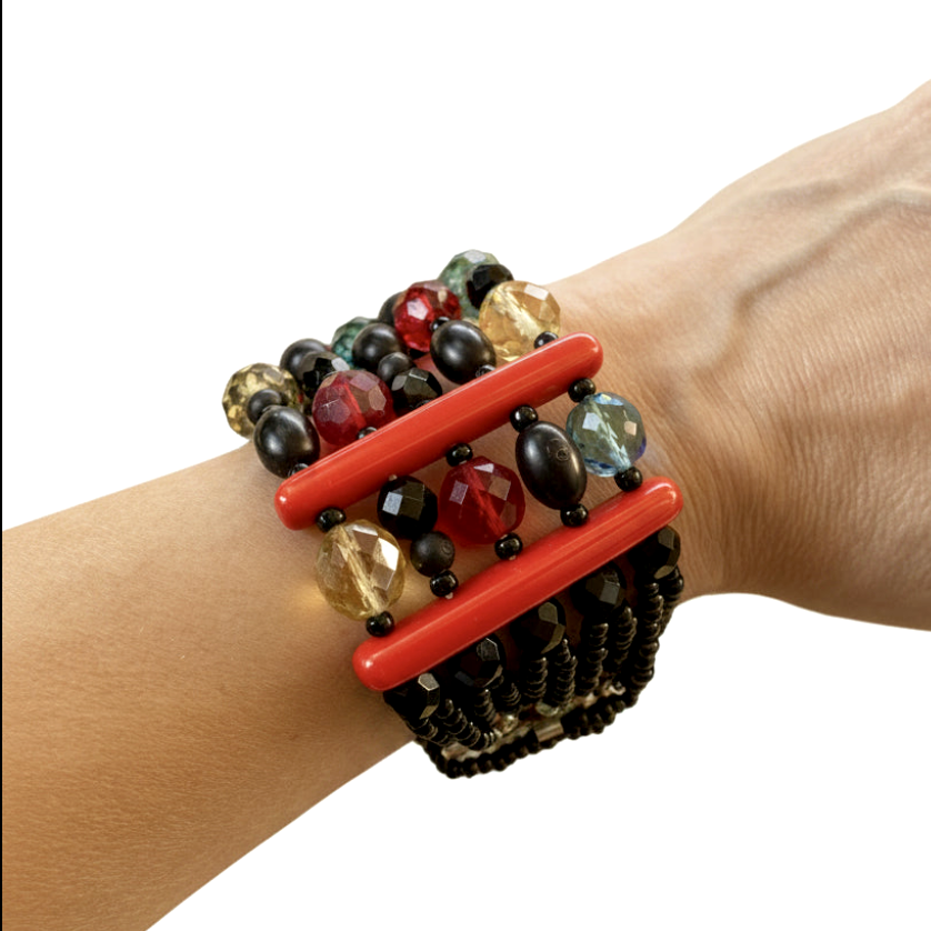 Sharra Pagano  Bracciale Sharra Pagano in vetro e perline nere — anni ’80