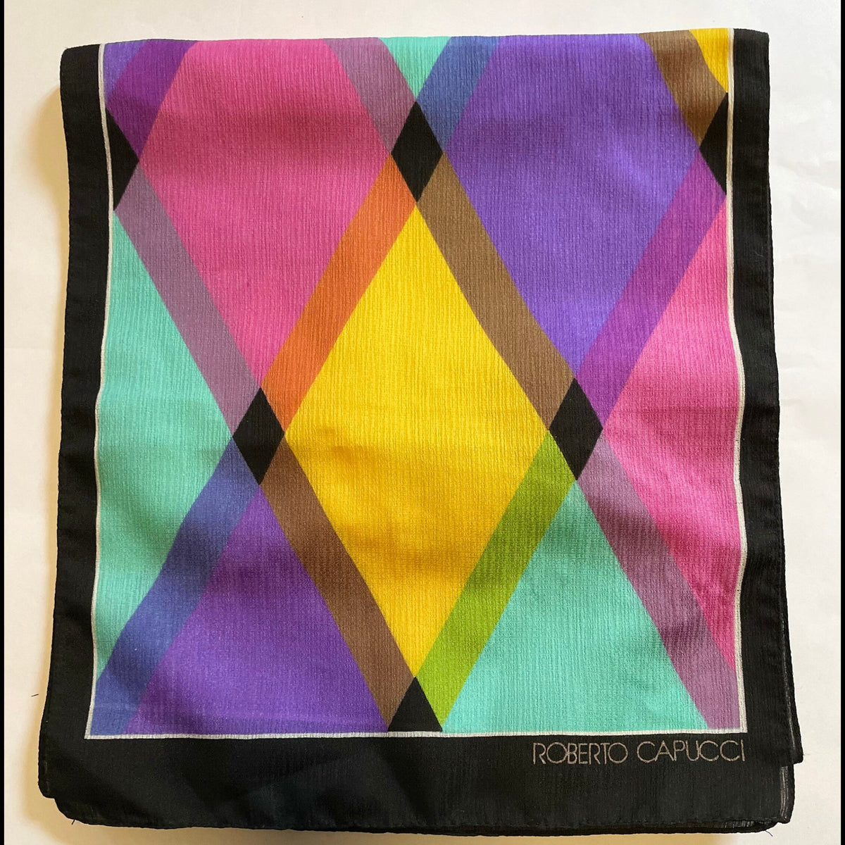 ROBERTO CAPUCCI Vintage 1980s Colorful Harlequin Print Shawl Scarf