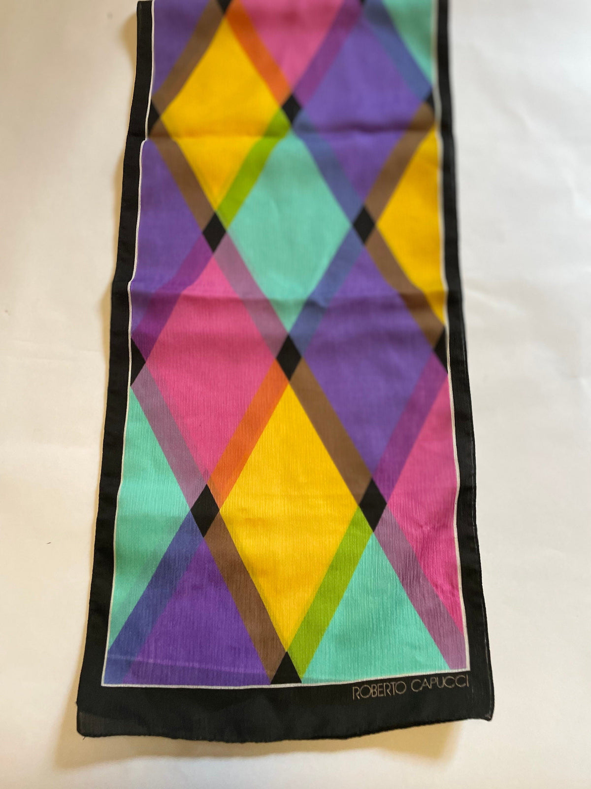 ROBERTO CAPUCCI Vintage 1980s Colorful Harlequin Print Shawl Scarf