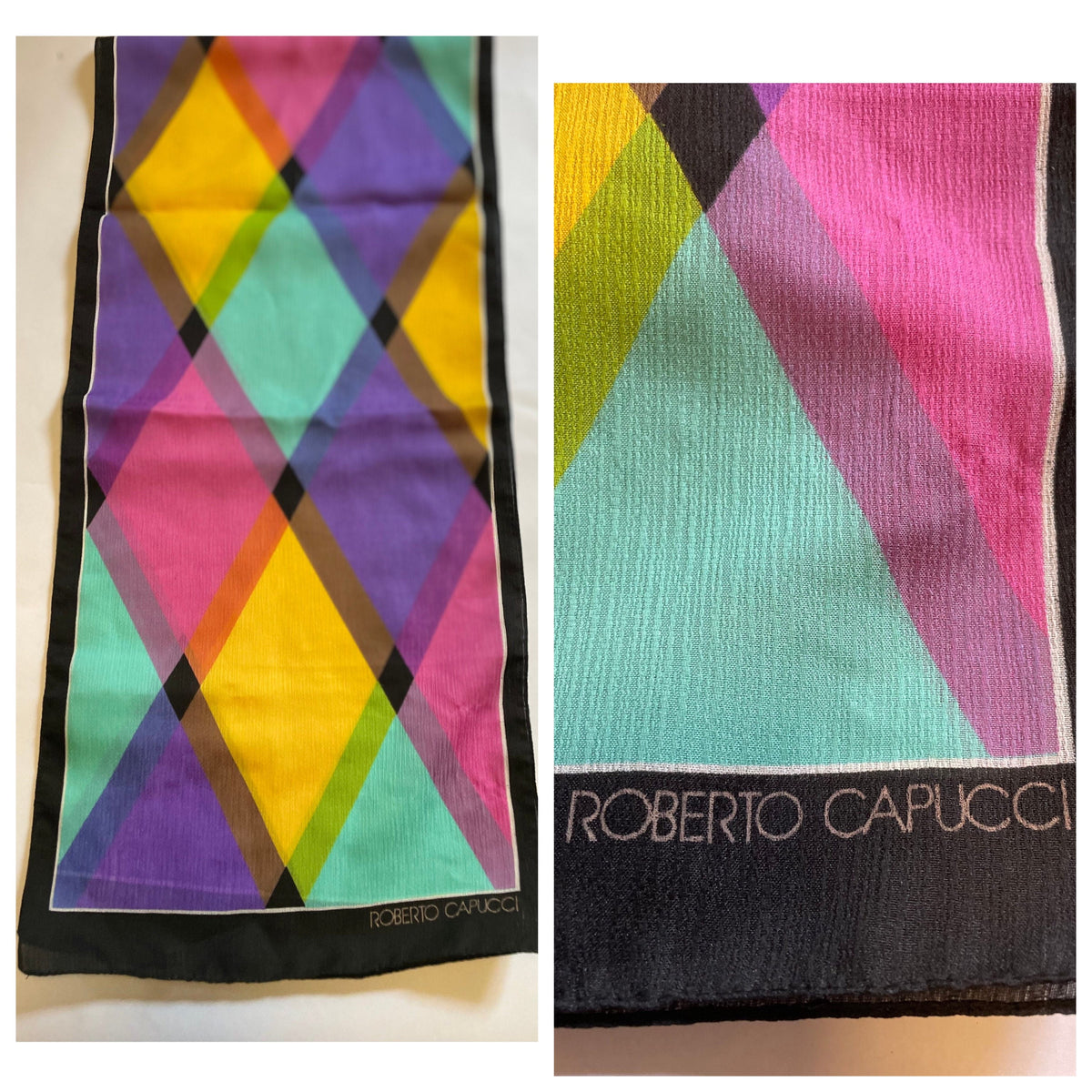 ROBERTO CAPUCCI Vintage 1980s Colorful Harlequin Print Shawl Scarf