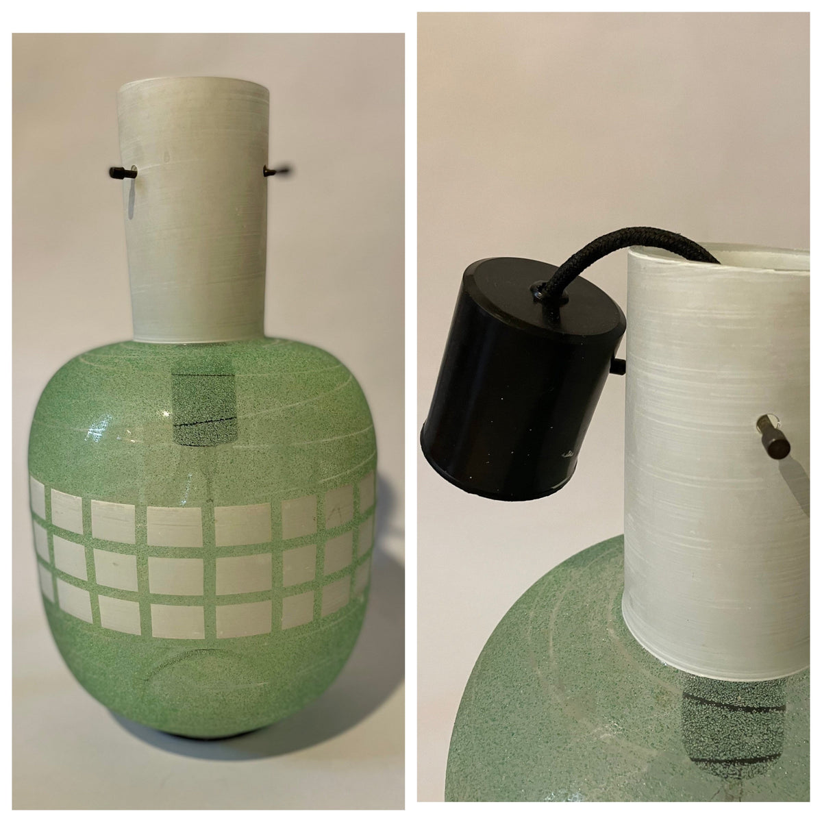 Vintage 1970s Made in Italy MCM Light Green Glass Lamp