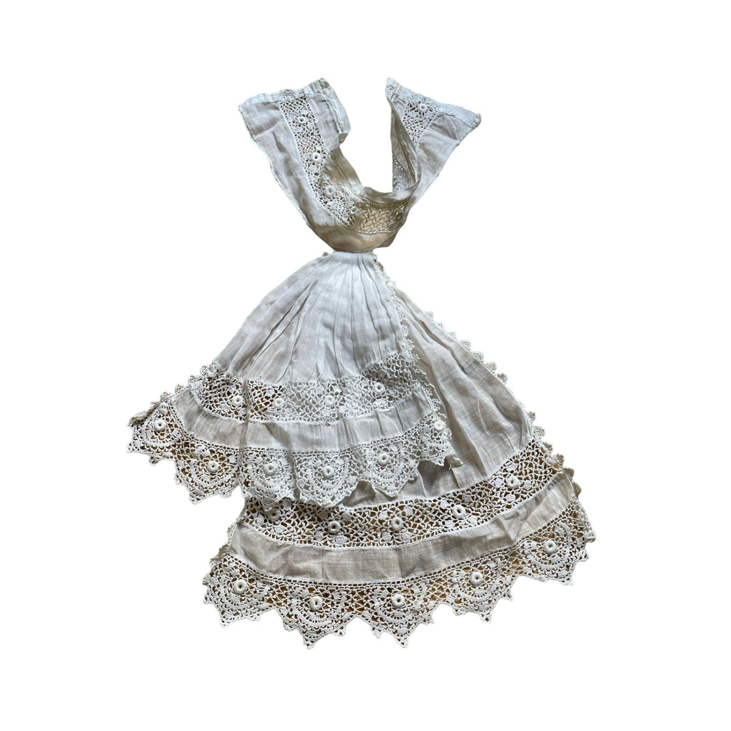 Collo jabot d’epoca in cotone bianco e pizzo