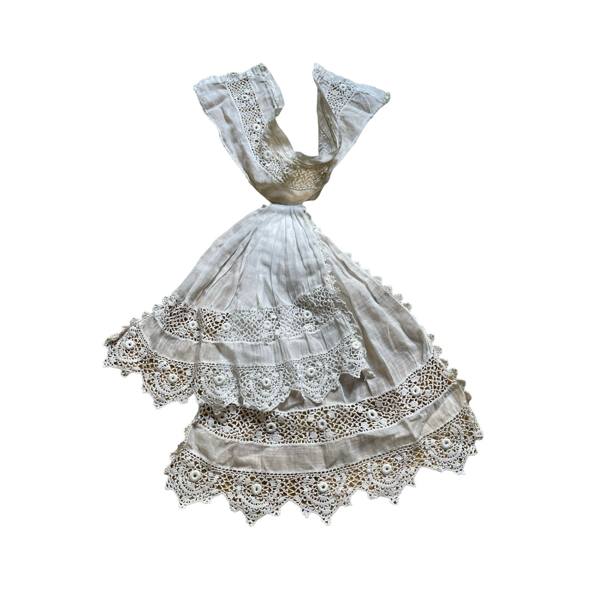 Collo jabot d’epoca in cotone bianco e pizzo