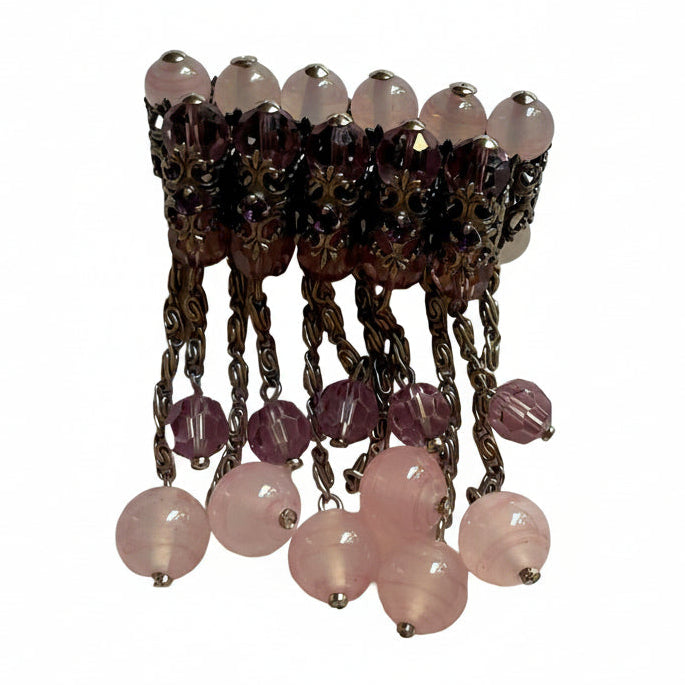 Spilla pendente con perle in vetro rosa anni ’40