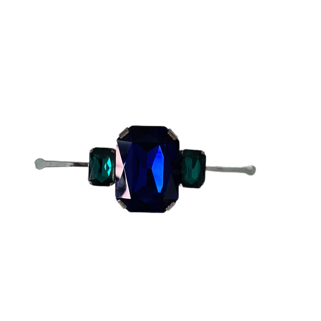 1990 geometric blu and green brooch