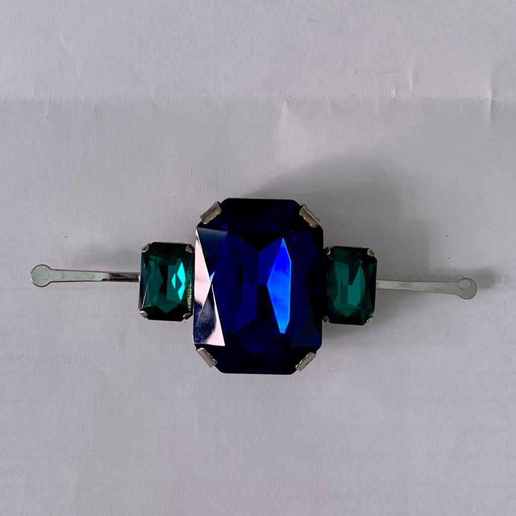 1990 geometric blu and green brooch