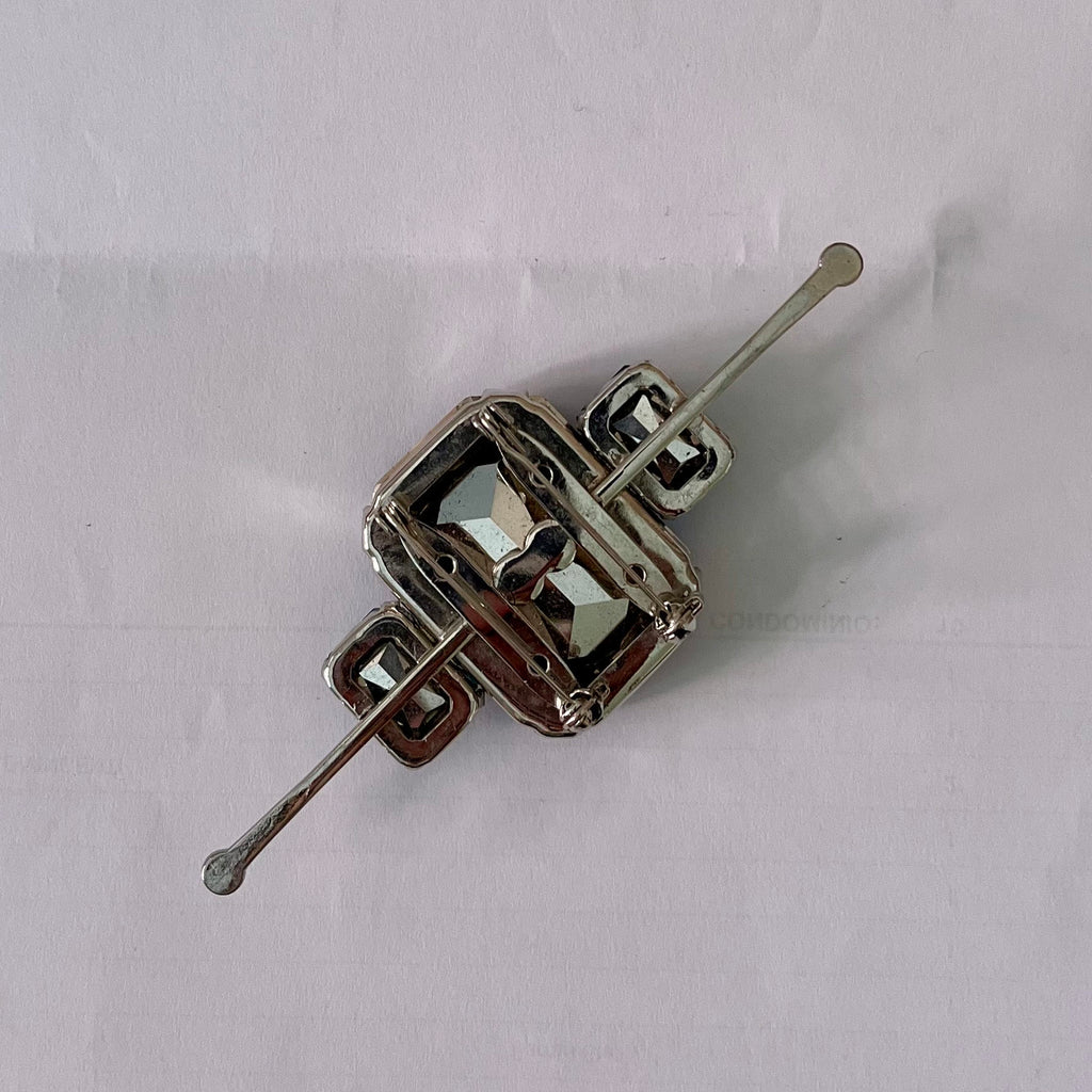 1990 geometric blu and green brooch