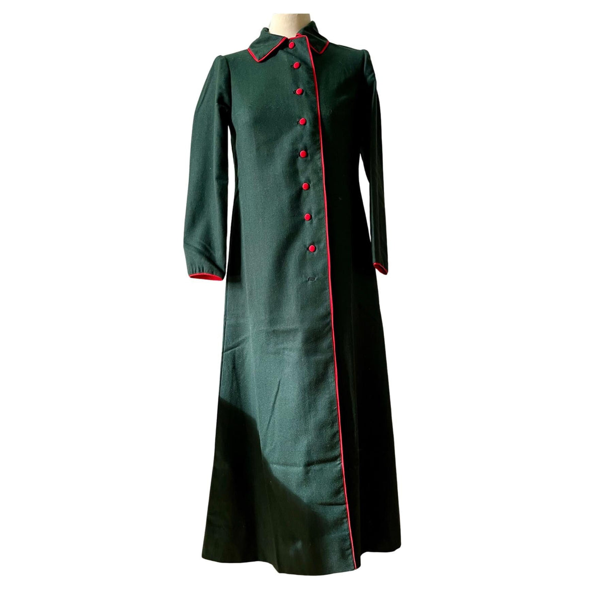 Soprabito in lana verde con profili rossi 1960
