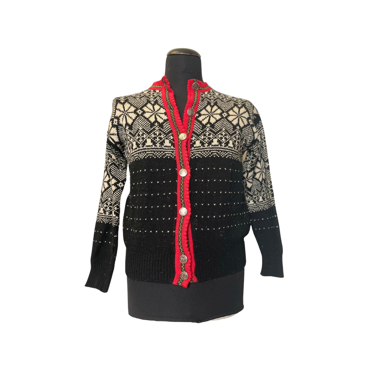 Vintage 90s Wool Cardigan Sweater, Fair Isle Winter Design