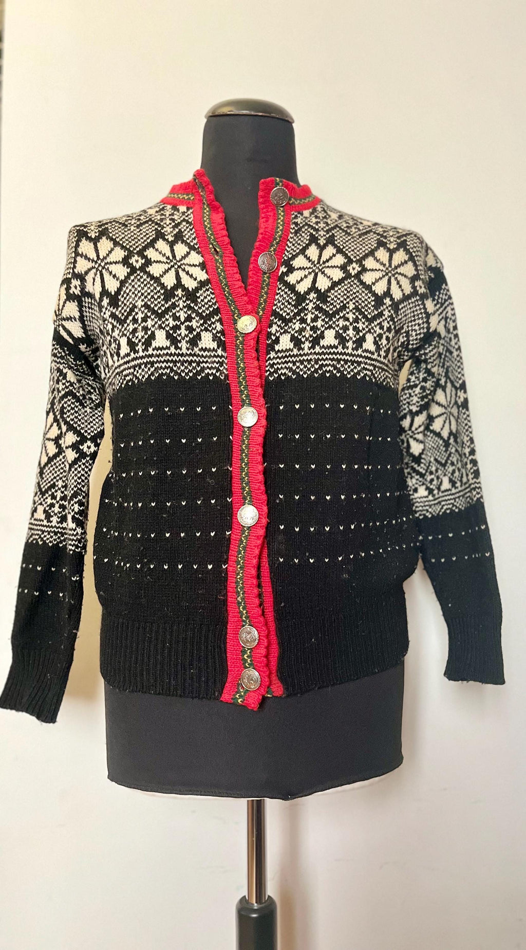 Vintage 90s Wool Cardigan Sweater, Fair Isle Winter Design
