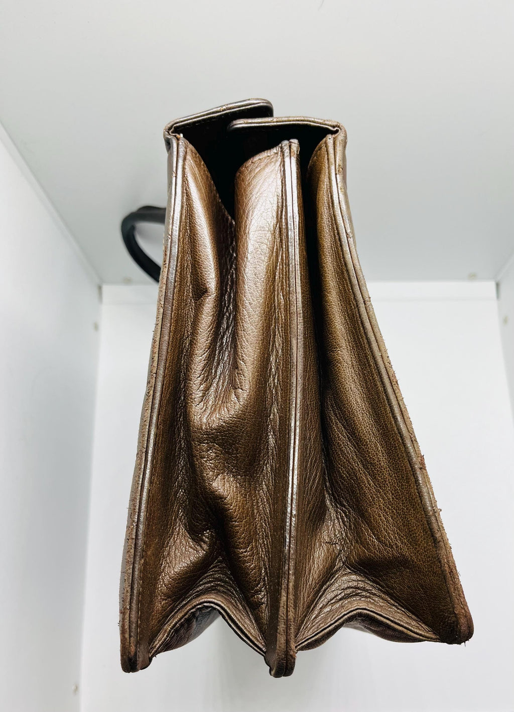 Brown Quilted  Borsa italiana in pelle marrone trapuntata — anni ’70
