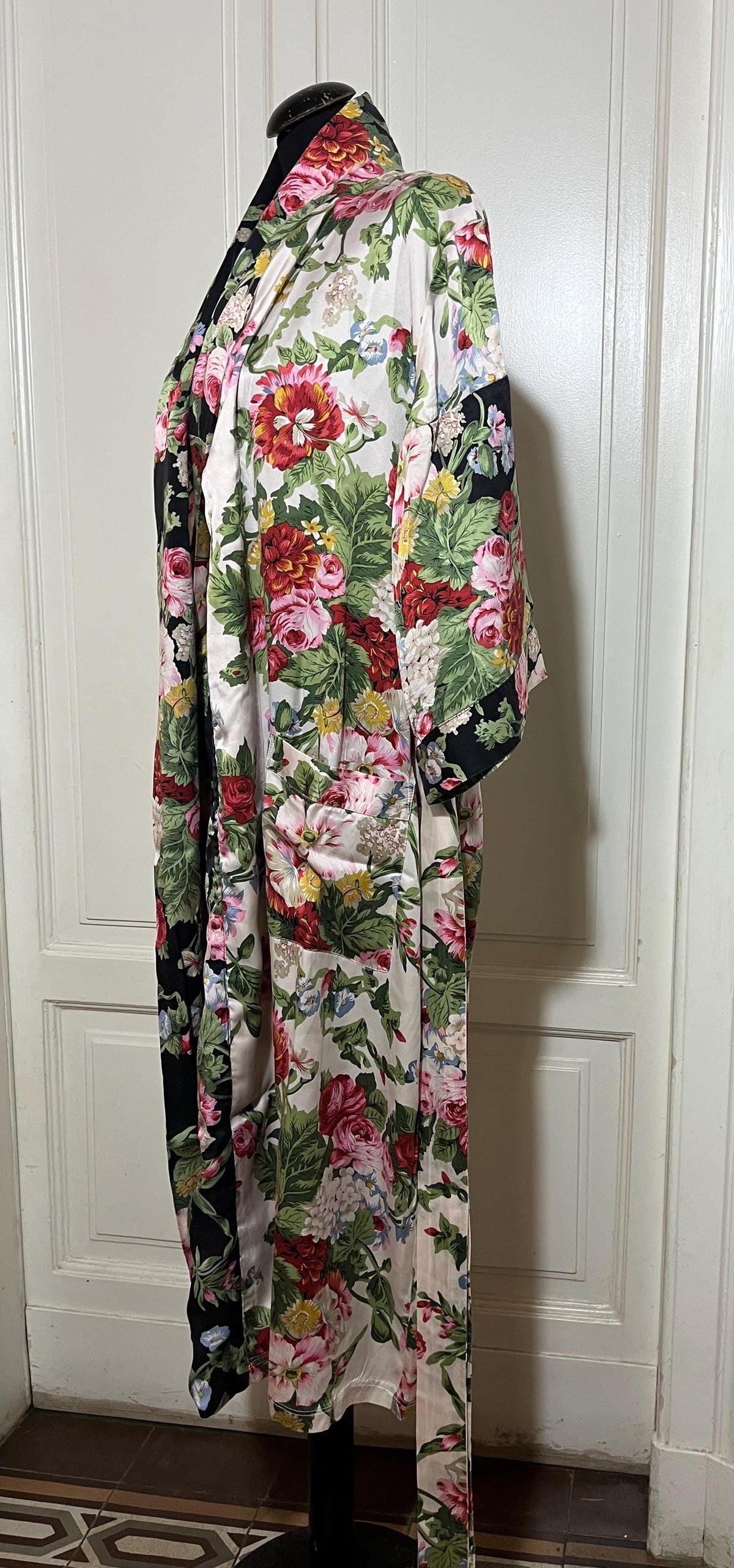 Silk Flowers  Vestaglia Vivis in seta floreale Made in Italy — anni ’90
