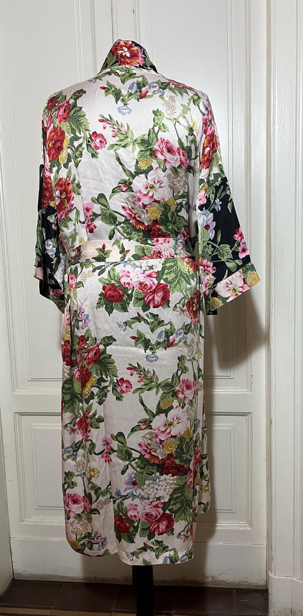 Silk Flowers  Vestaglia Vivis in seta floreale Made in Italy — anni ’90