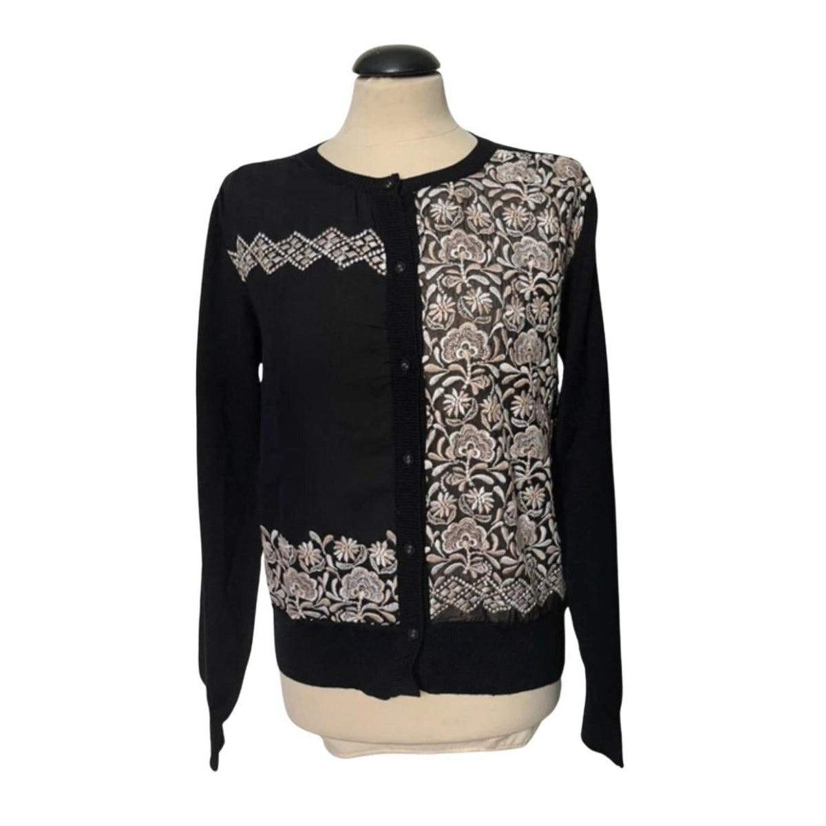 Antipast Black Cardigan with Floral Embroidery