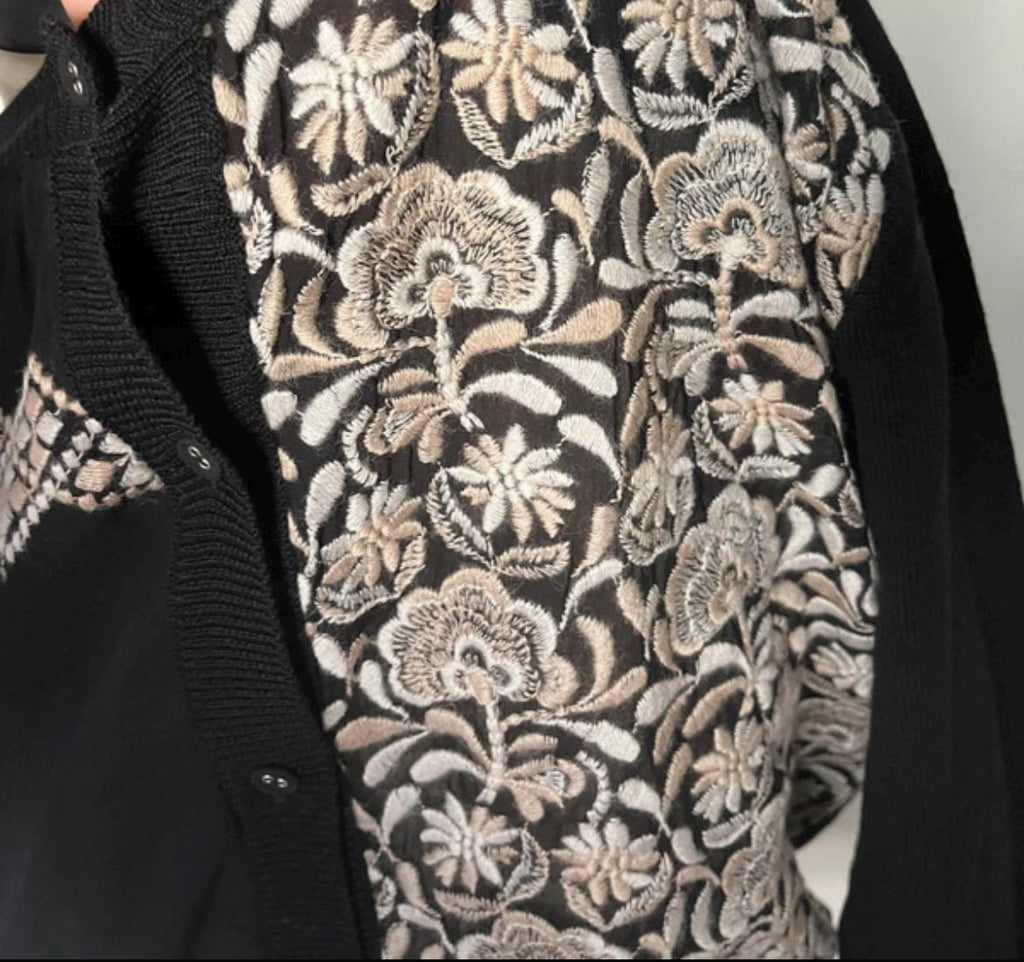 Antipast Black Cardigan with Floral Embroidery