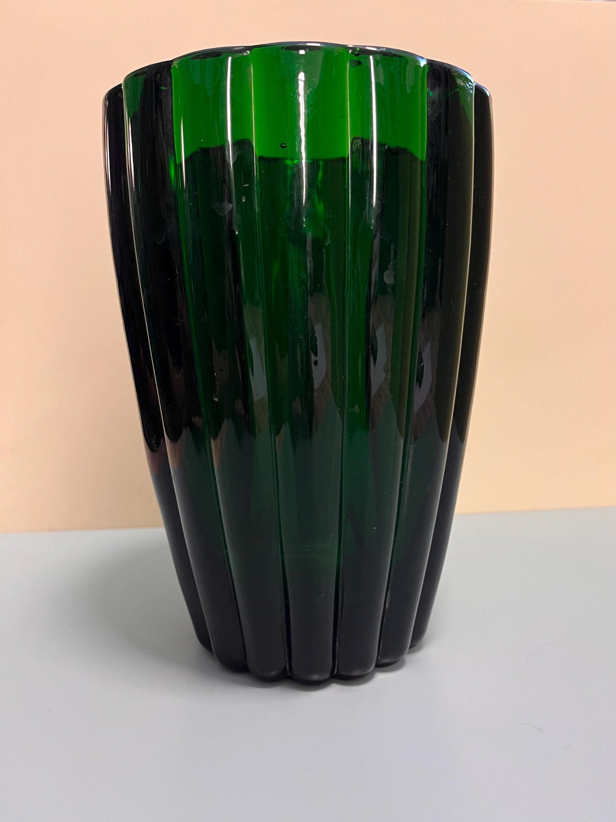 Italian Vintage Ribbed Glass Vase – 1960s
