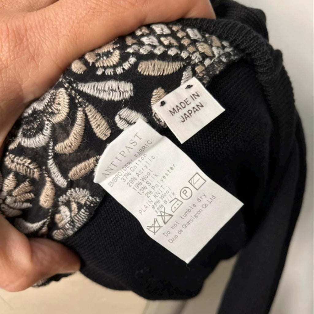 Antipast Black Cardigan with Floral Embroidery