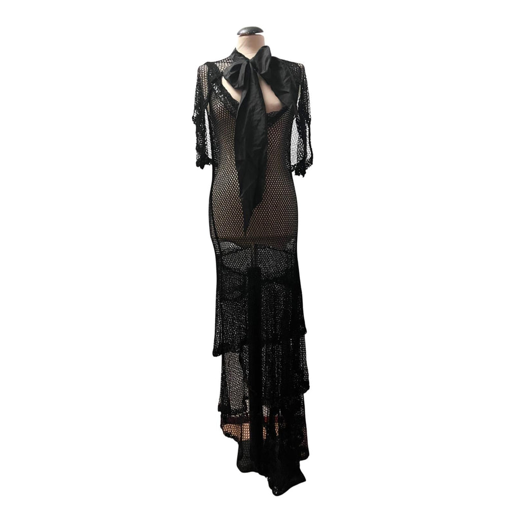 Stunning 1920s flapper black fishnet dress