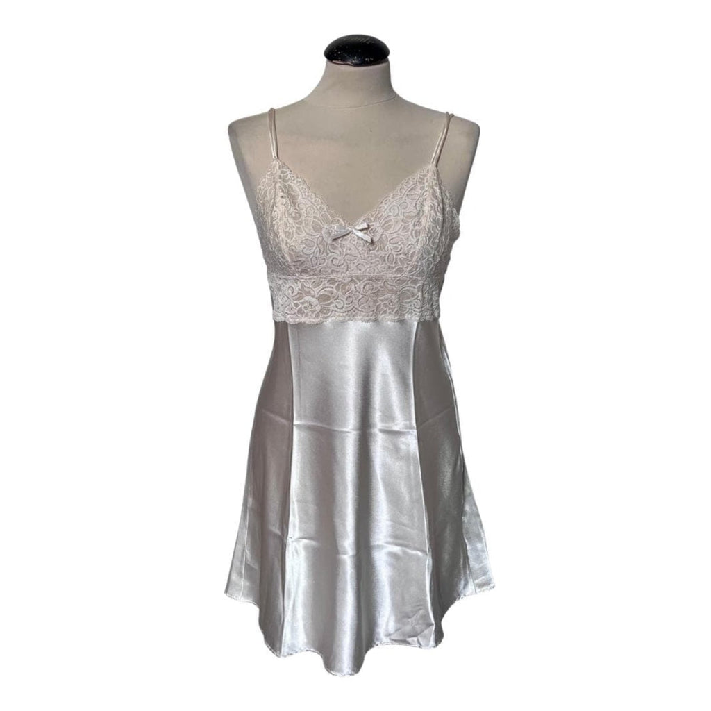 Champagne slip dress with lace trim