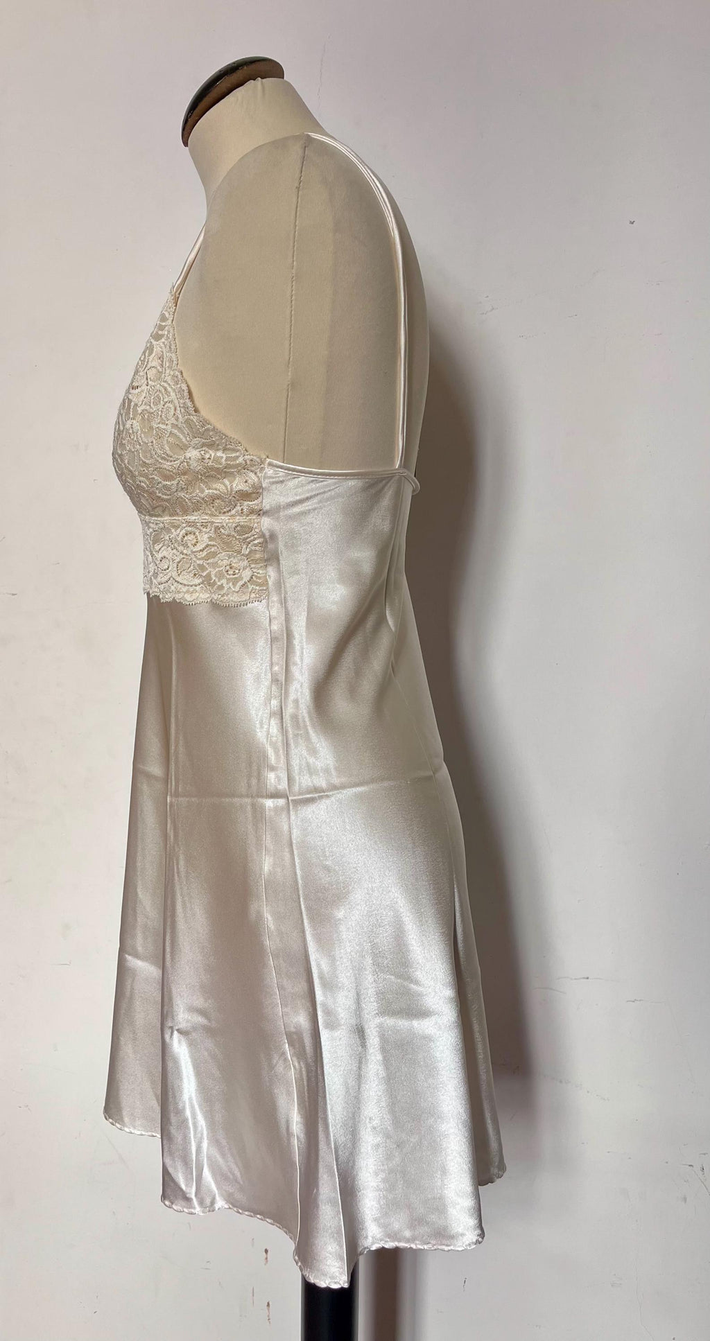 Champagne slip dress with lace trim