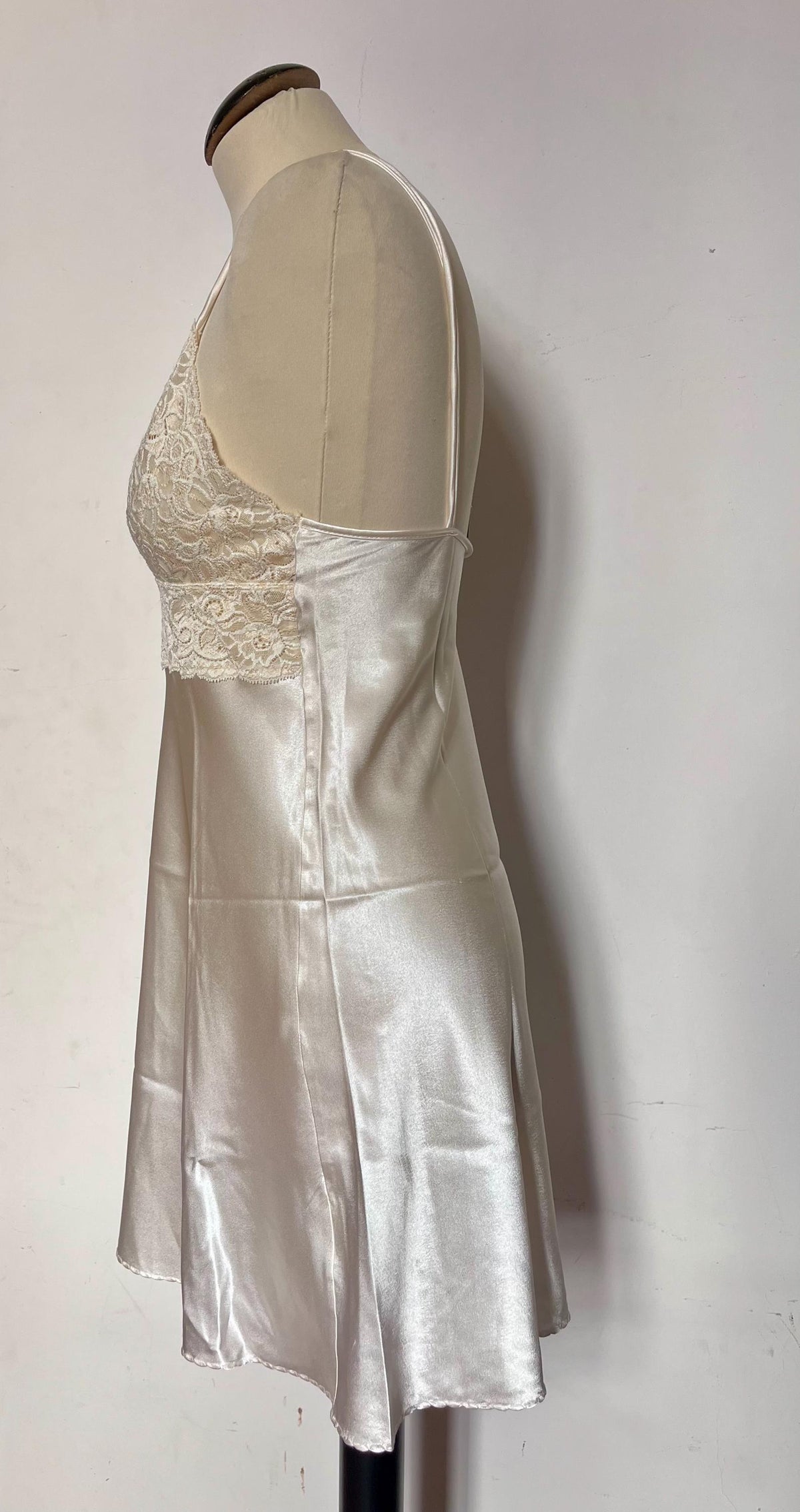 Champagne slip dress with lace trim