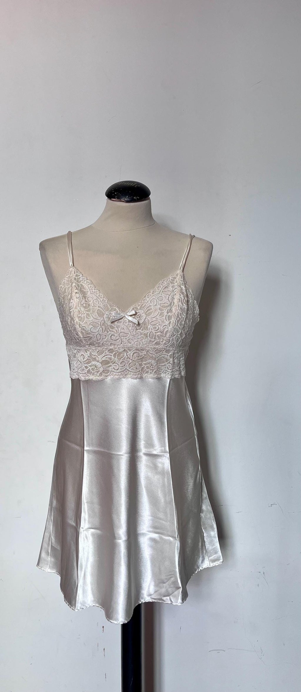Champagne slip dress with lace trim
