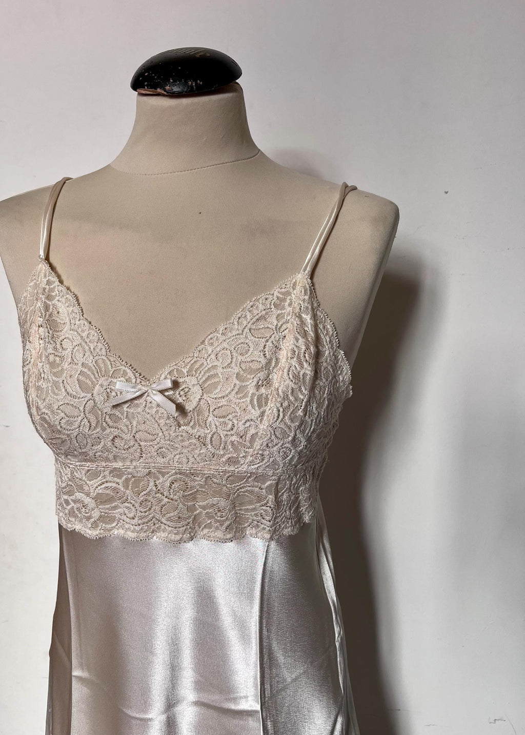 Champagne slip dress with lace trim
