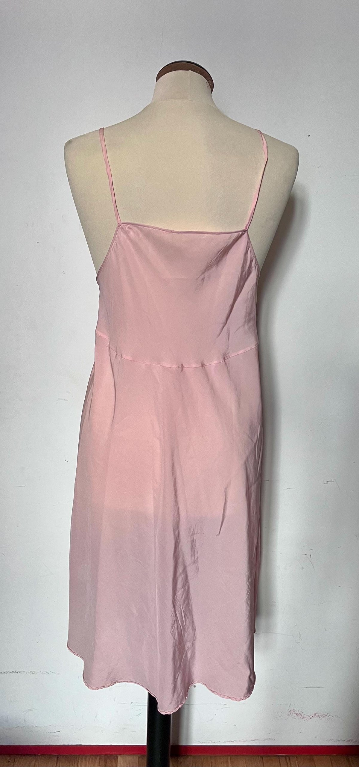 1970s pink silk slip dress