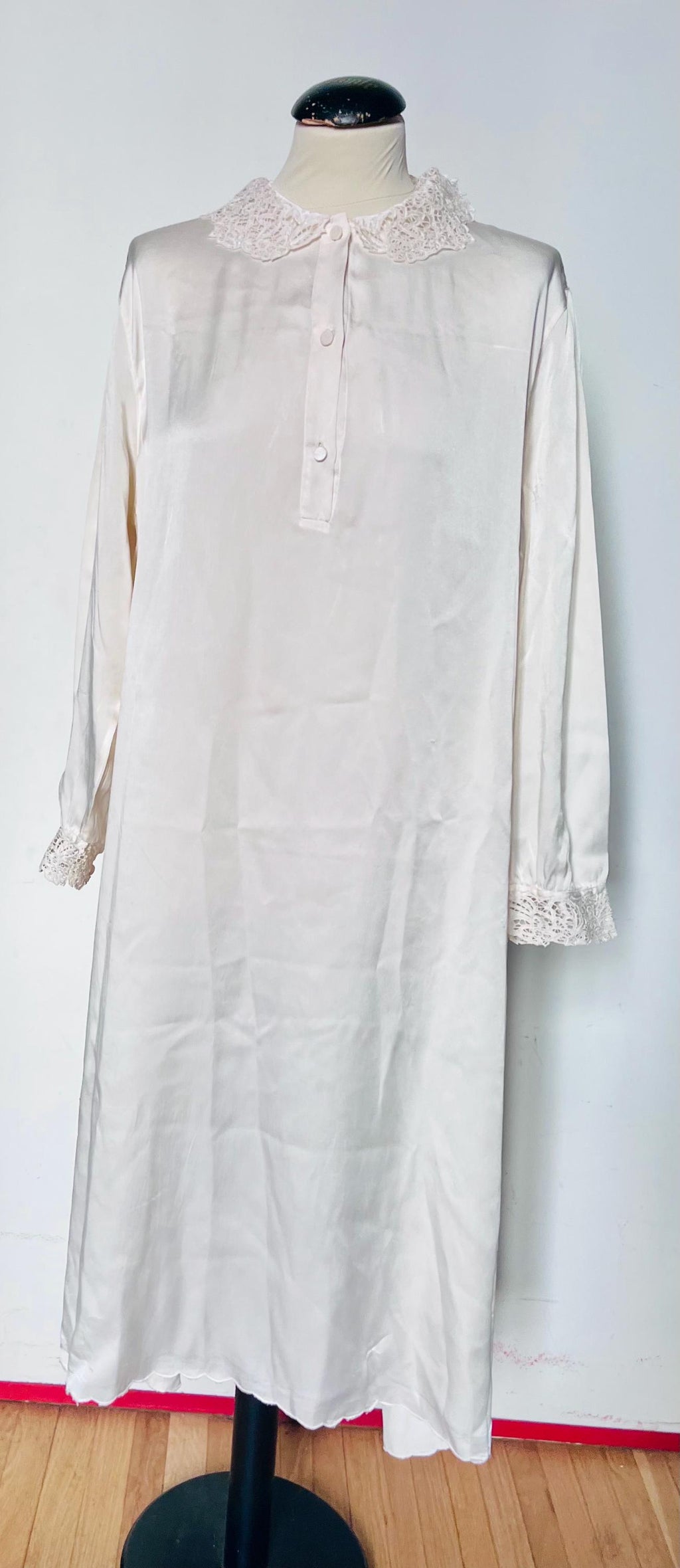 Silk nightgown with lace collar