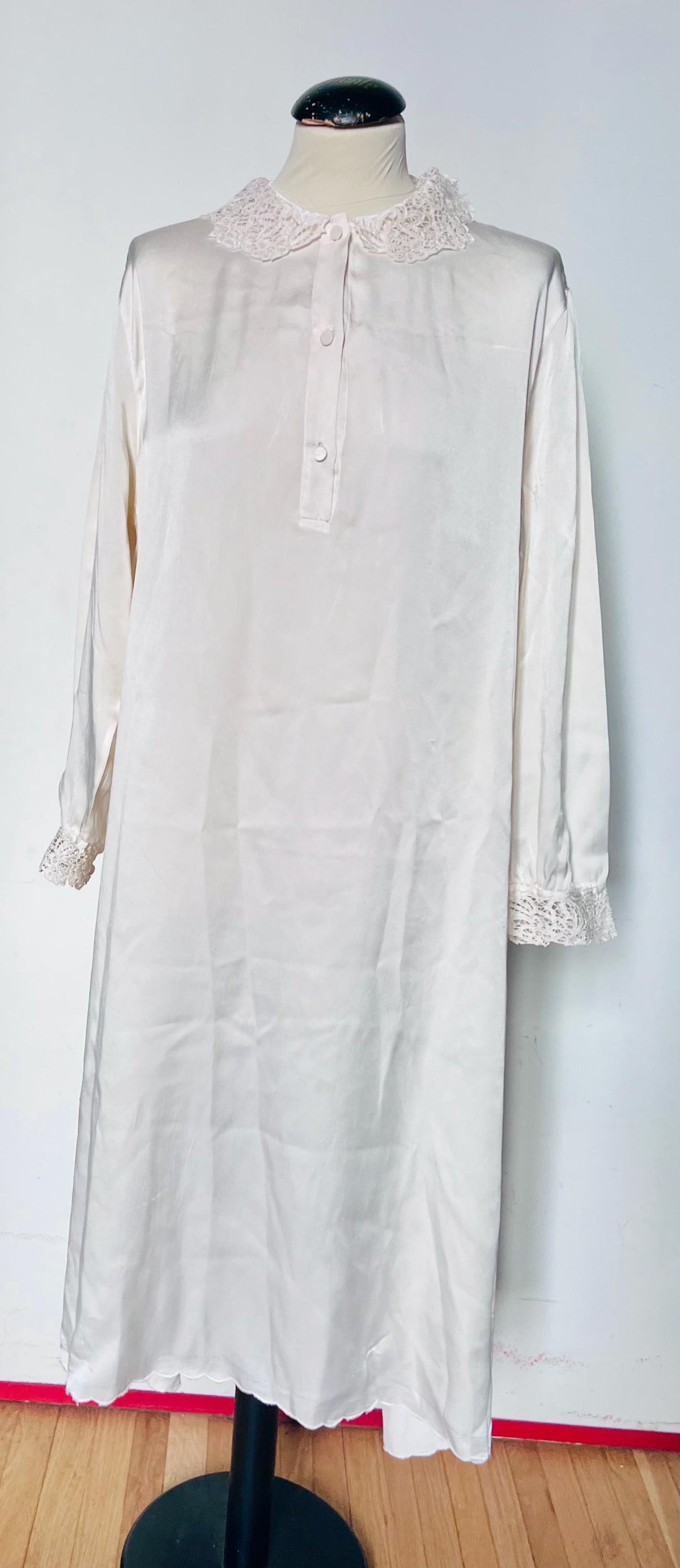 Silk nightgown with lace collar