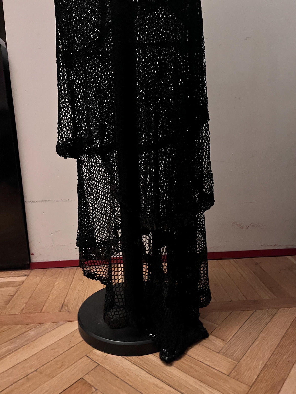 Stunning 1920s flapper black fishnet dress