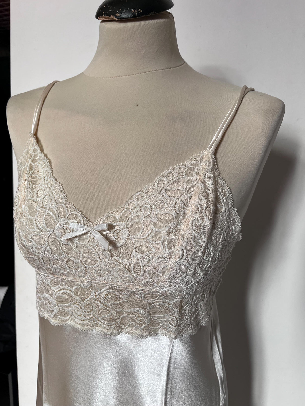 Champagne slip dress with lace trim