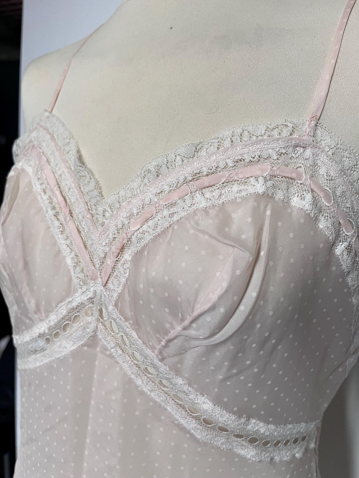 1970s pink polka dot slip dress