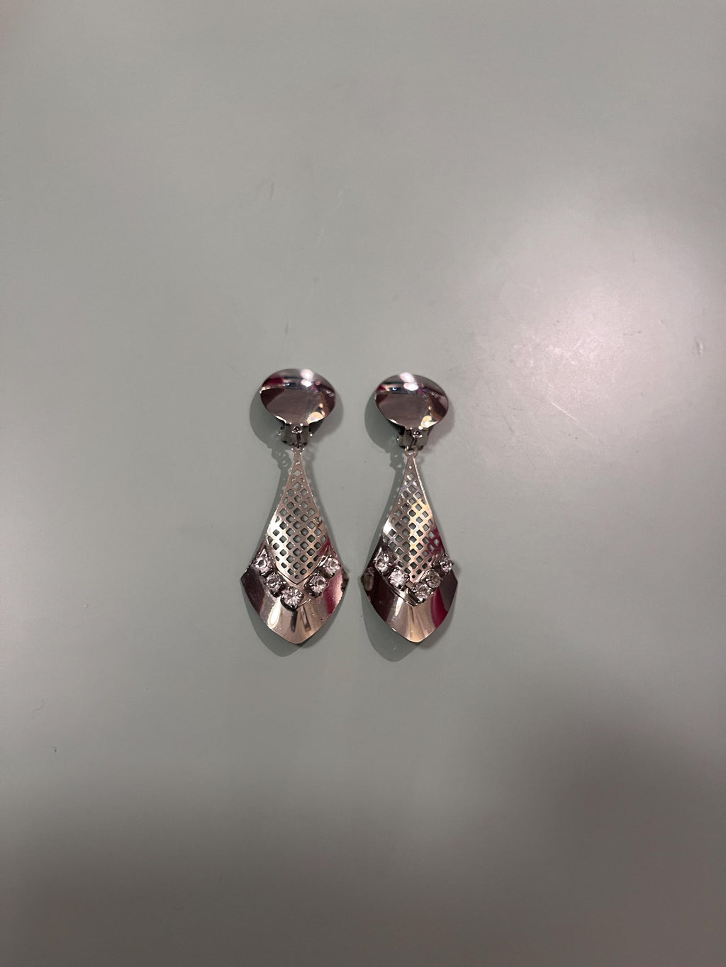 1990s Silver-Tone & Rhinestone Clip-On Earrings